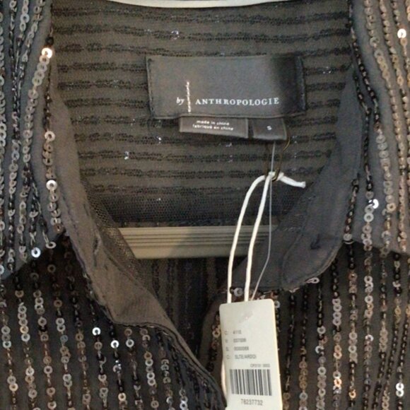 NWT Anthropologie Sequine Buttonup Shirt in Silver/Grey Sz S - Picture 4 of 6